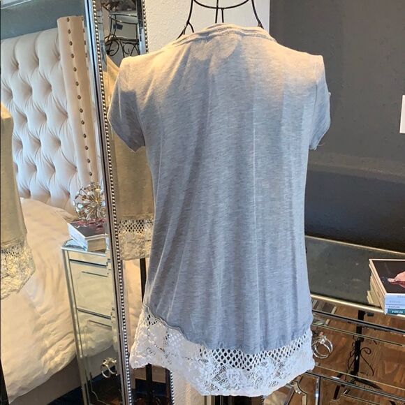 Xhilaration Grey Tee with lace detail | size XS - Picture 6 of 8